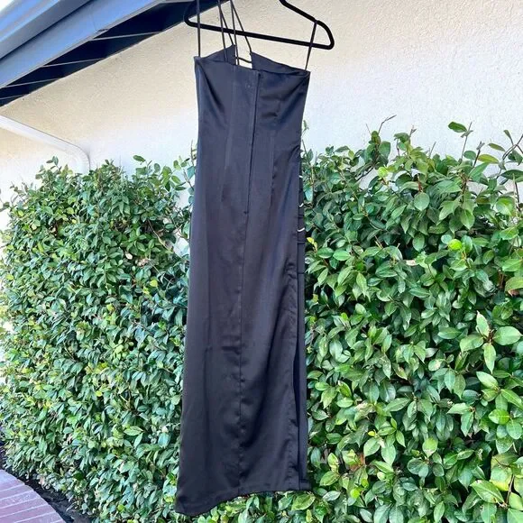 Atria Vintage Cutout Crystals Evening Gown Black Maxi Dress Size Small Excellent - Picture 7 of 8